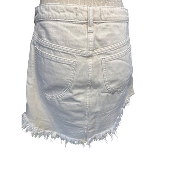 Free People We The Free White Denim Frayed Hem Mini Skirt Size 28 - Picture 4 of 8